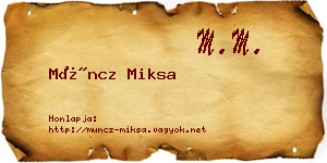 Müncz Miksa névjegykártya